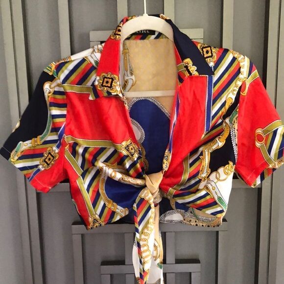 Banjul 80s style cropped top tied. Size Al - Picture 1 of 7